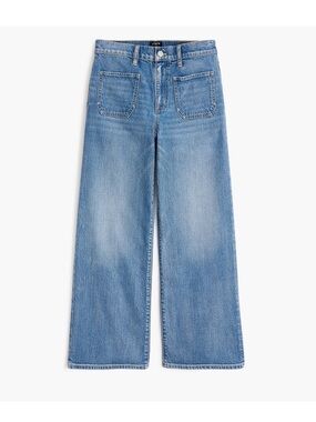 J. Crew High Rise Wide Leg Crop Jeans Patch Pocket All Day Stretch Light Wash